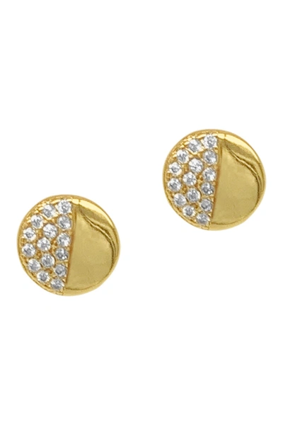 Adornia 14k Gold Plated Pave Half Disc Stud Earrings In Yellow