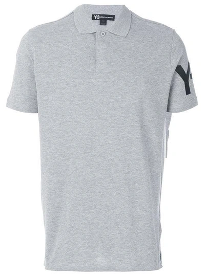 Y-3 Short Sleeve Logo Polo Shirt In Grey