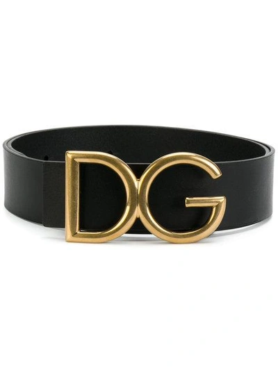 Dolce & Gabbana 40mm Dg Buckle Leather Belt In Black