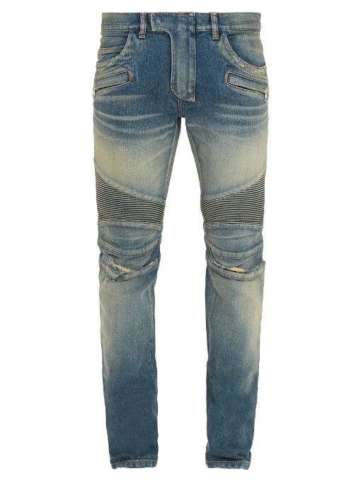 Balmain Distressed Biker Slim-leg Jeans In Colour: Light-blue | ModeSens