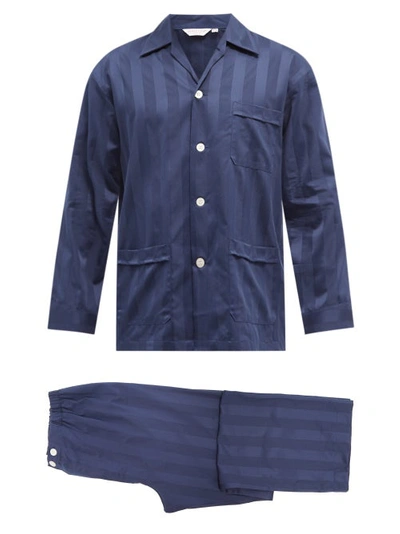 Derek Rose Lingfield Jacquard-stripe Cotton Pyjamas In Blue