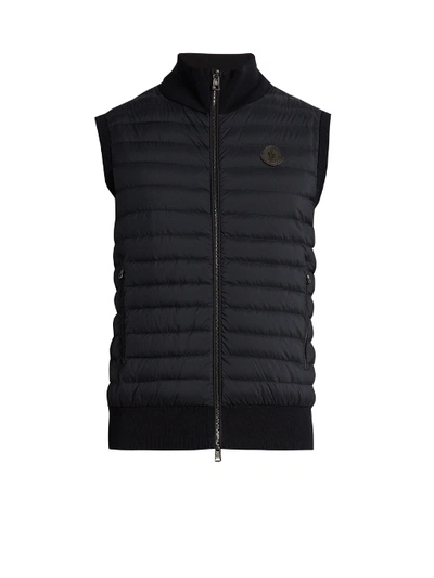 Moncler Maglia Tricot Contrast-panel Down Gilet In Navy | ModeSens