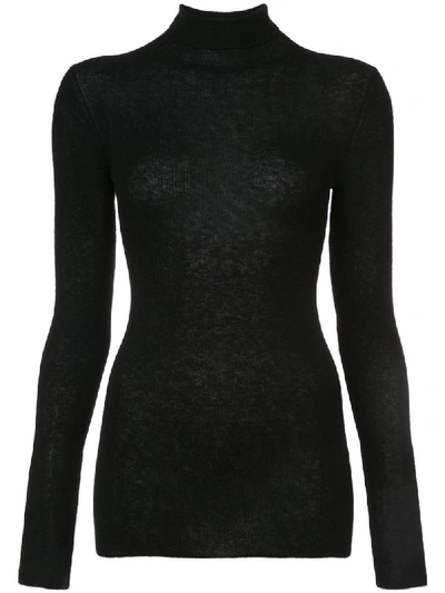 Vince Skinny Rib-knit Cashmere Turtleneck Sweater In Black