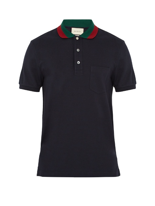 Download Gucci Stretch-cotton Piqué Polo Shirt In Navy | ModeSens