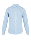 Valentino Double-cuff Pinstriped Cotton Shirt In Celeste|celeste