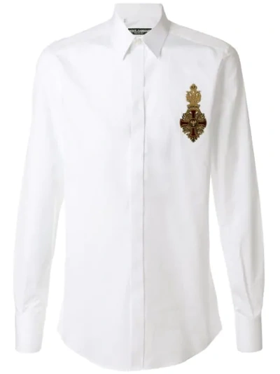 Dolce & Gabbana Crest Appliqué Shirt In Bianco