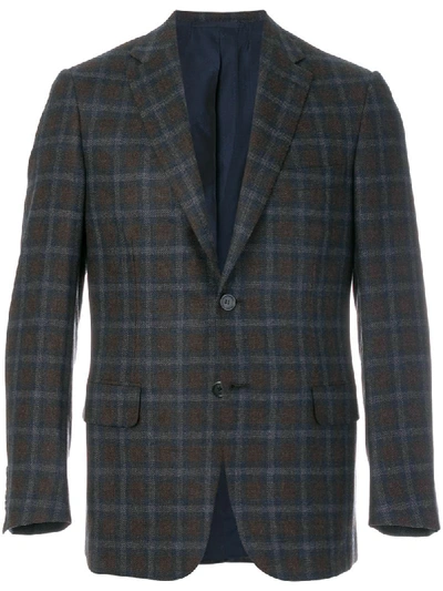 Brioni Single-breasted Checked Flannel-wool Blazer In Brown Multi