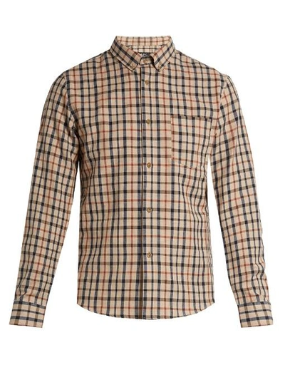 Apc Checked Cotton And Linen-blend Shirt In Beige