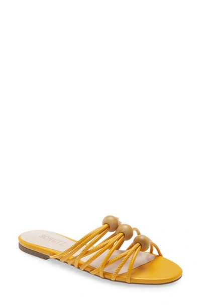 Schutz Aster Strappy Slide Sandal In Amber Yellow Faux Leather