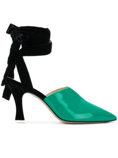 Attico Olivia Patent-leather And Velvet Pumps In Green