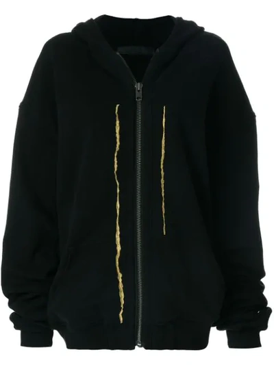 Haider Ackermann Woman Metallic Embroidered Cotton-jersey Hooded Sweatshirt Black