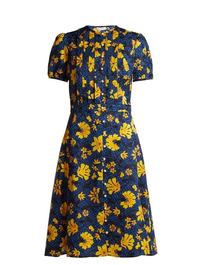 Altuzarra Madelena Pleated Floral-print Silk-jacquard Dress In Midnight