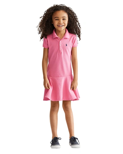 Ralph Lauren Kids' Girl's Short-sleeve Knit Drop-waist Polo Dress In Baja Pink