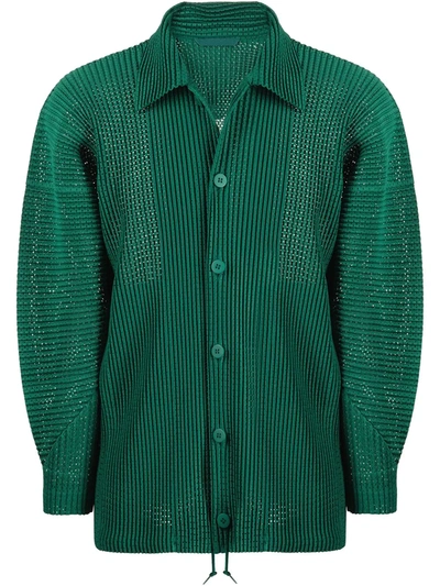 Issey Miyake Technical-pleated Mesh Overshirt In Green | ModeSens
