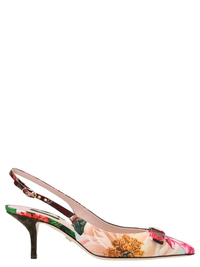 Dolce & Gabbana Side Buckle Slingback Floral Pumps In Multicolor