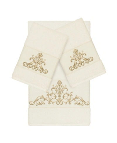 Linum Home Turkish Cotton Scarlet 3-pc. Embellished Towel Set Bedding In Cream