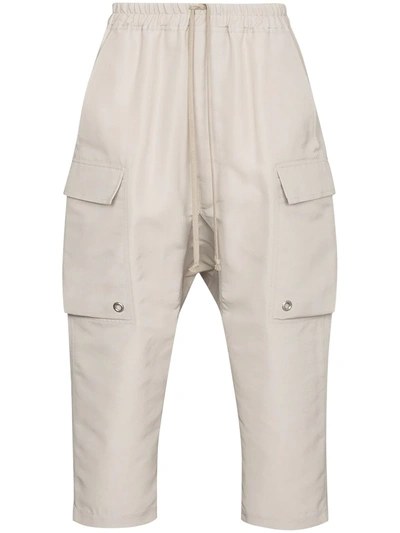 Rick Owens Drawstring Cropped Cargo Trousers In Neutrals