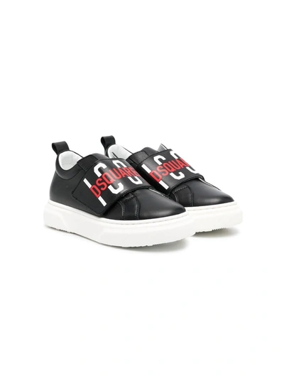 Dsquared2 Kids' Icon Touch-strap Trainers In Black