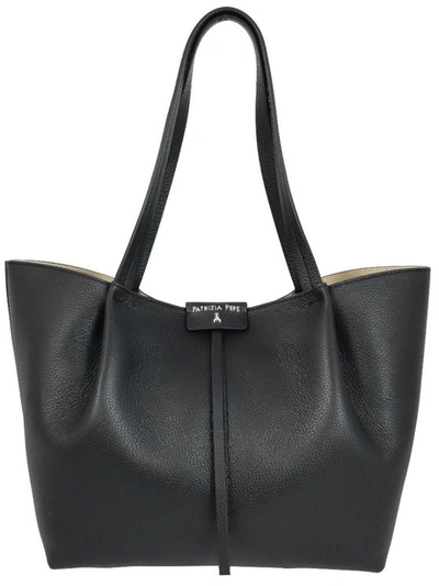 Patrizia Pepe Leather Shopping Bag In Black