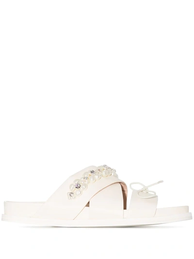 Simone Rocha White Pearl Embellished Leather Sandals
