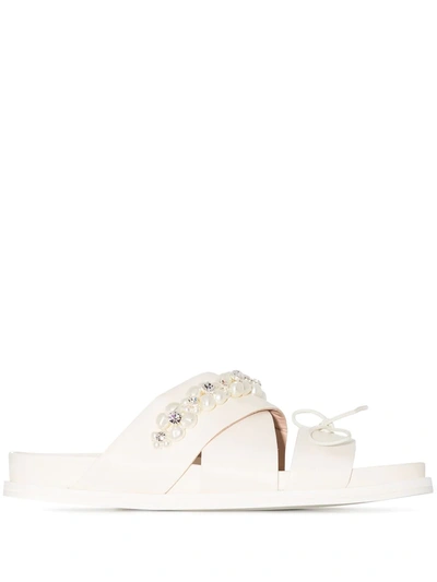 Simone Rocha White Pearl Embellished Leather Sandals In White