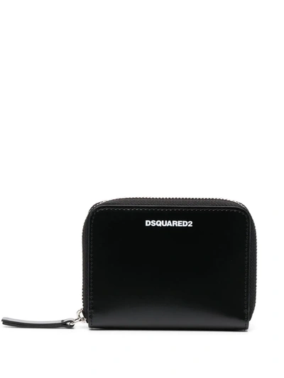 Dsquared2 Logo-stamp Zip-around Wallet In Black