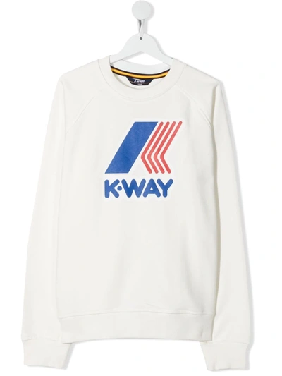 K-way Teen Logo-print Cotton Sweatshirt In White