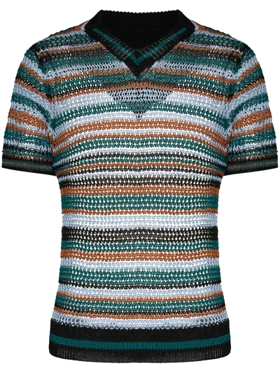Wales Bonner Jose Striped Knitted Polo Shirt In Multi Black