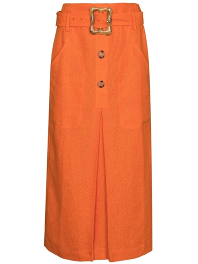 Rejina Pyo Tasmin Belted Woven Midi Skirt In Orange