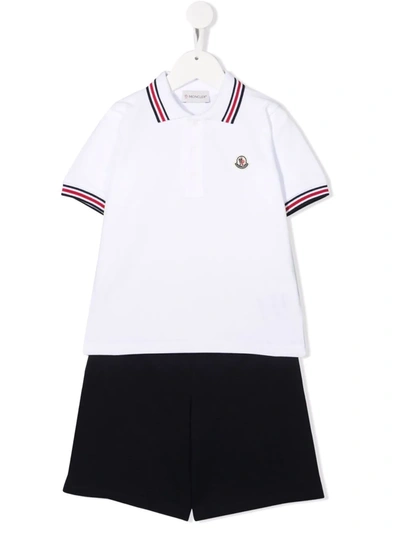 Moncler Kids' Logo-embellished Polo And Shorts Cotton-blend 2 Piece Set 4-14 Years In White