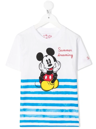 Mc2 Saint Barth Kids' Mickey Mouse Print Cotton Jersey T-shirt In White