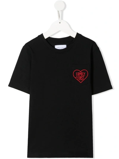 Family First Embroidered Logo Cotton T-shirt In Black