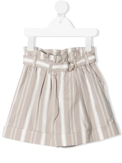 Brunello Cucinelli Teen Stripe-print Belted Shorts In Tortora
