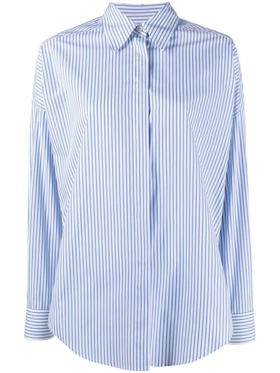 Alberto Biani Striped Cotton Poplin Shirt In Light Blue
