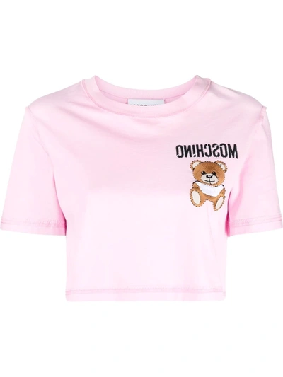 Moschino Teddy Bear Cropped T-shirt In Pink