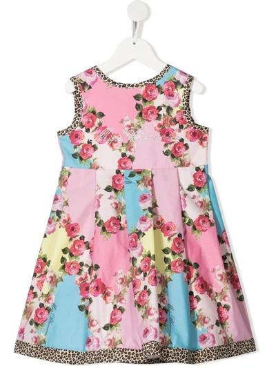 Miss Blumarine Kids' Sleeveless Mixed-print Dress In Pink