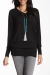 Go Couture V-neck Dolman Sleeve Pullover In Black