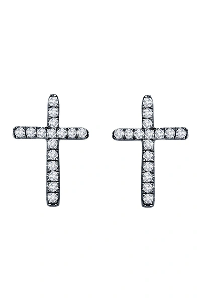Lafonn Black Rhodium Plated Sterling Silver Simulated Diamond Micro Pave Cross Stud Earrings In White
