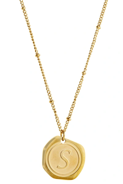 Savvy Cie 22k Yellow Gold Plated Stainless Steel Coin Initial Necklace