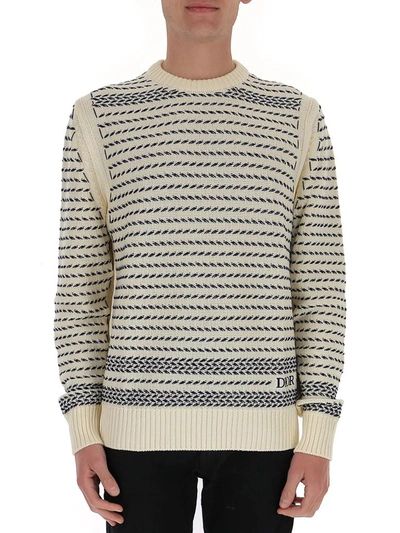 Dior Homme Signature Embroidered Chevron Knit Sweater In Multi