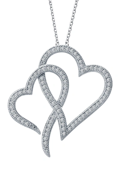 Lafonn Platinum Bonded Sterling Silver Double Open Heart Pendant Necklace In White