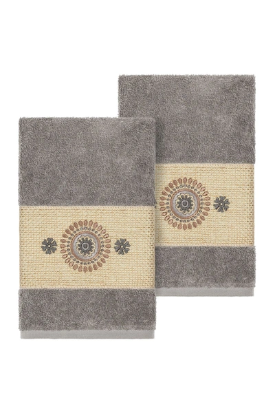 Linum Home Turkish Cotton Geometric Design Hand Towel In Dark Grey