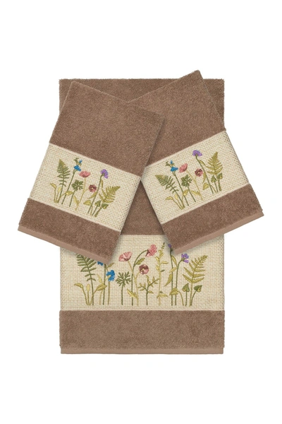 Linum Home Serenity 3-piece Embellished Towel Set In Latte