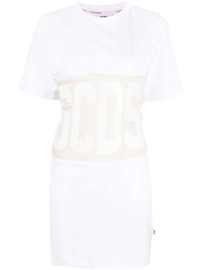 Gcds Beige Detail Dress In White