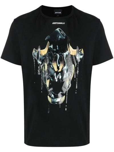 Just Cavalli T-shirt In Cotton With Print In Black