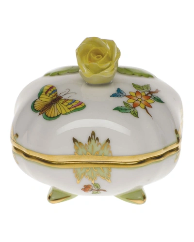 Herend Queen Victoria Green Covered Bonbon With Rose Finial