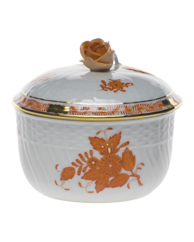 Herend Chinese Bouquet Rust Covered Sugar Dish With Rose