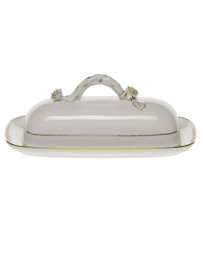 Herend Golden Edge Butter Dish With Branch Handle