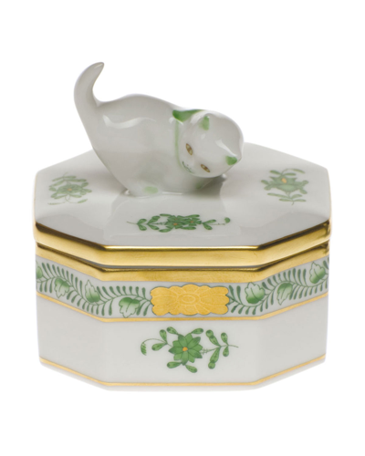 Herend Chinese Bouquet Green Small Octagonal Cat Box