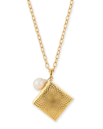 Adam Lippes Square Pill Box And Pearl Necklace In Yellow/silver